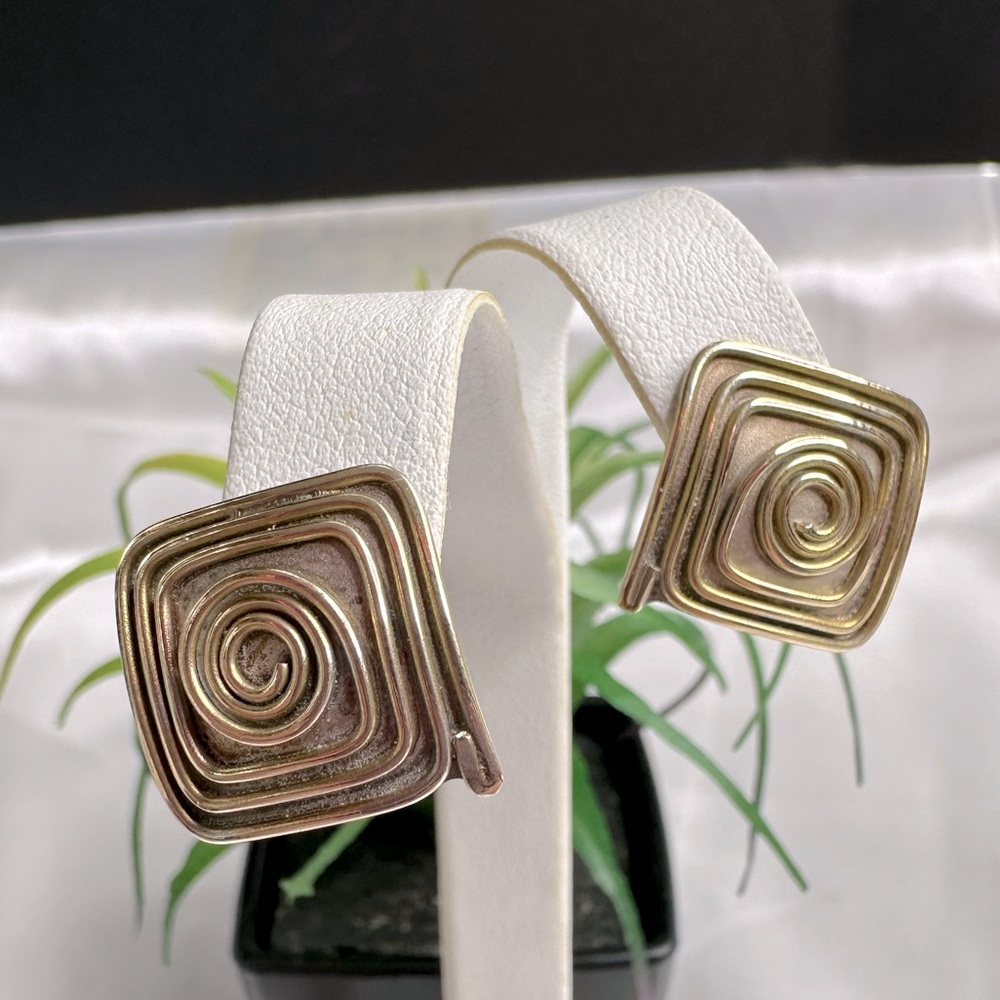 Ed Levin Sterling Silver 14K Gold Modern Spiral Stud Earrings